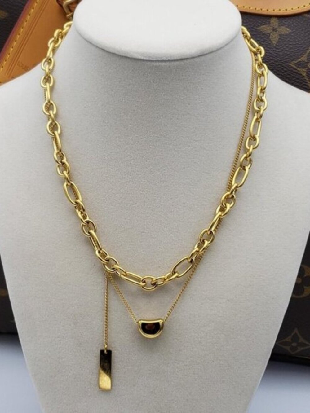 Stainless Steel Double Chain Gold Plated Luxury Chain Necklace